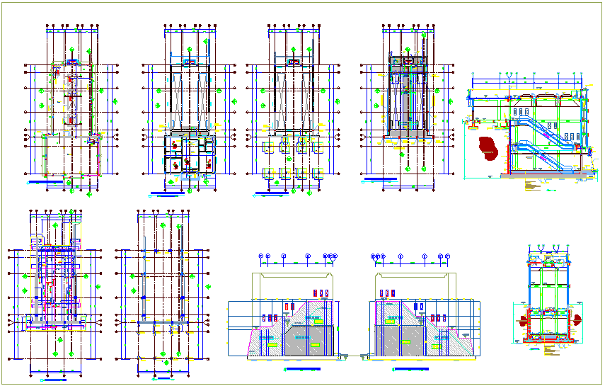 Structure detail view of foundation column view and section view of building dwg file