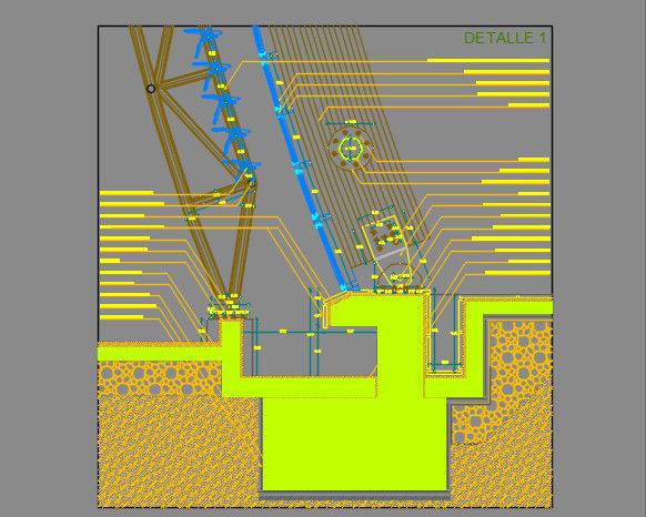 Structure detail view of sloping roof, flat roof .