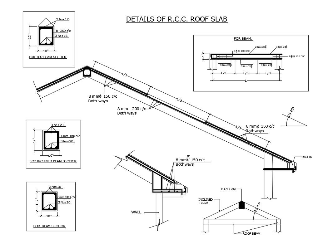 Structure details of RCC roof slab and beam structure dwg file
