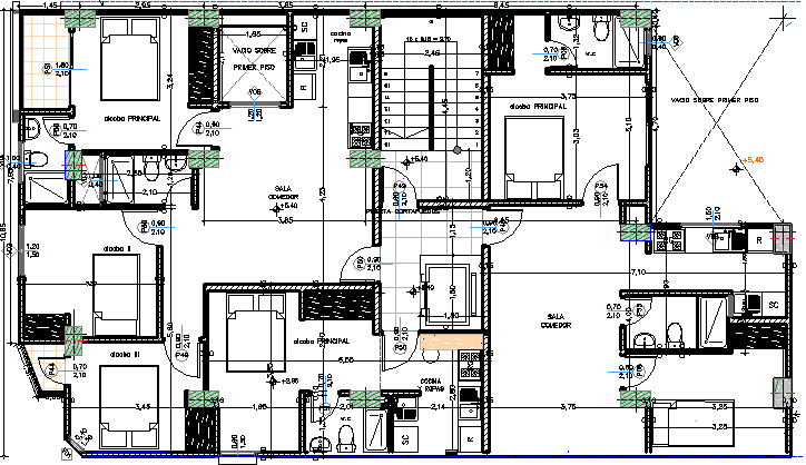 Structure details of Single family two flooring bungalow dwg file