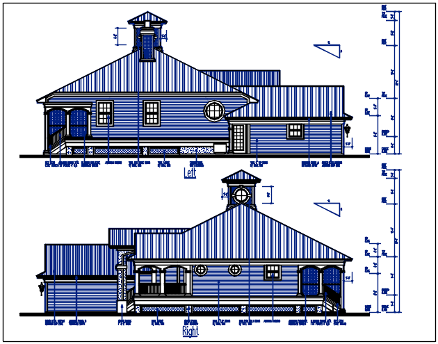 Structure elevation file Left and right elevation details with dimension details dwg files
