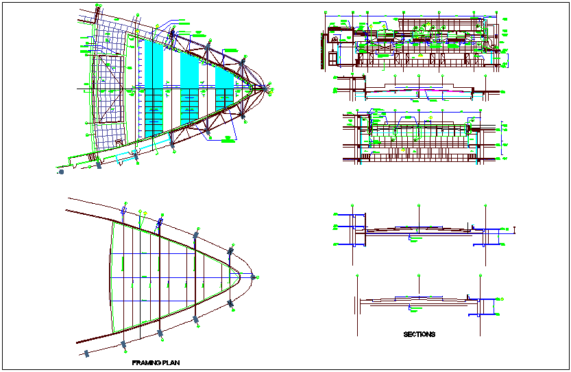 Structure of framing plan,elevation and section view dwg file