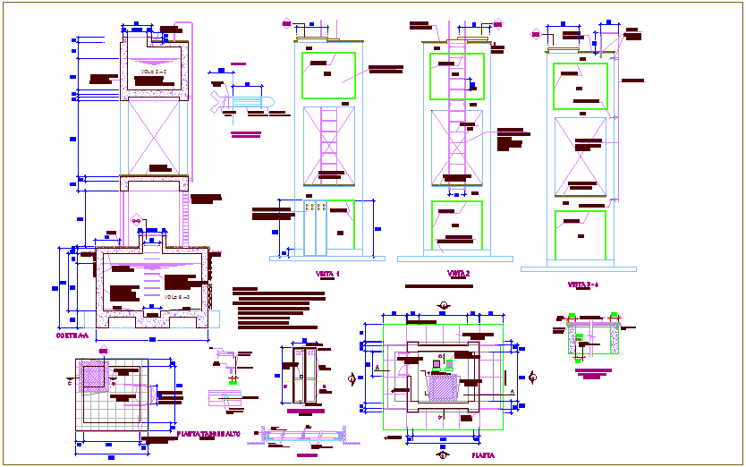 Structure of high tank with detail view dwg file
