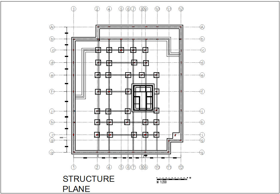 Structure plan with view of mixed used building dwg file
