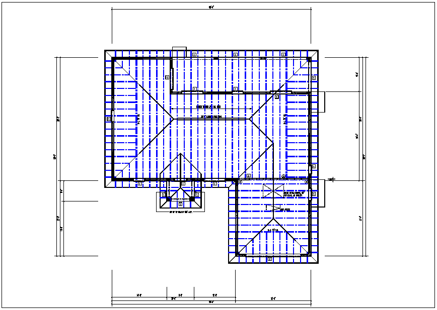 Structure roof plan with foundation plan layout view in detail dwg file