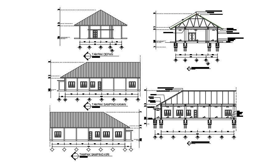 Structure and elevation plan of house including views