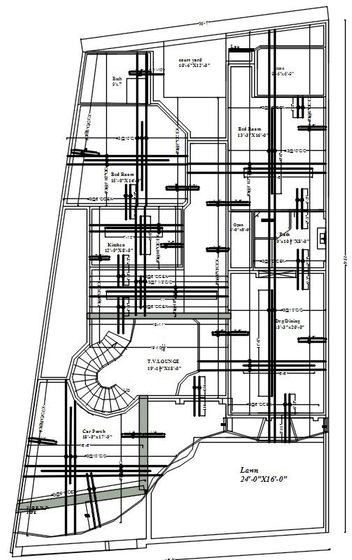 Ground Floor Structural Drawing in AutoCAD 2D DWG Format