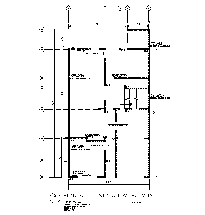 Structure element layout of 8x17m house plan is given in this AutoCAD drawing model.Download now.