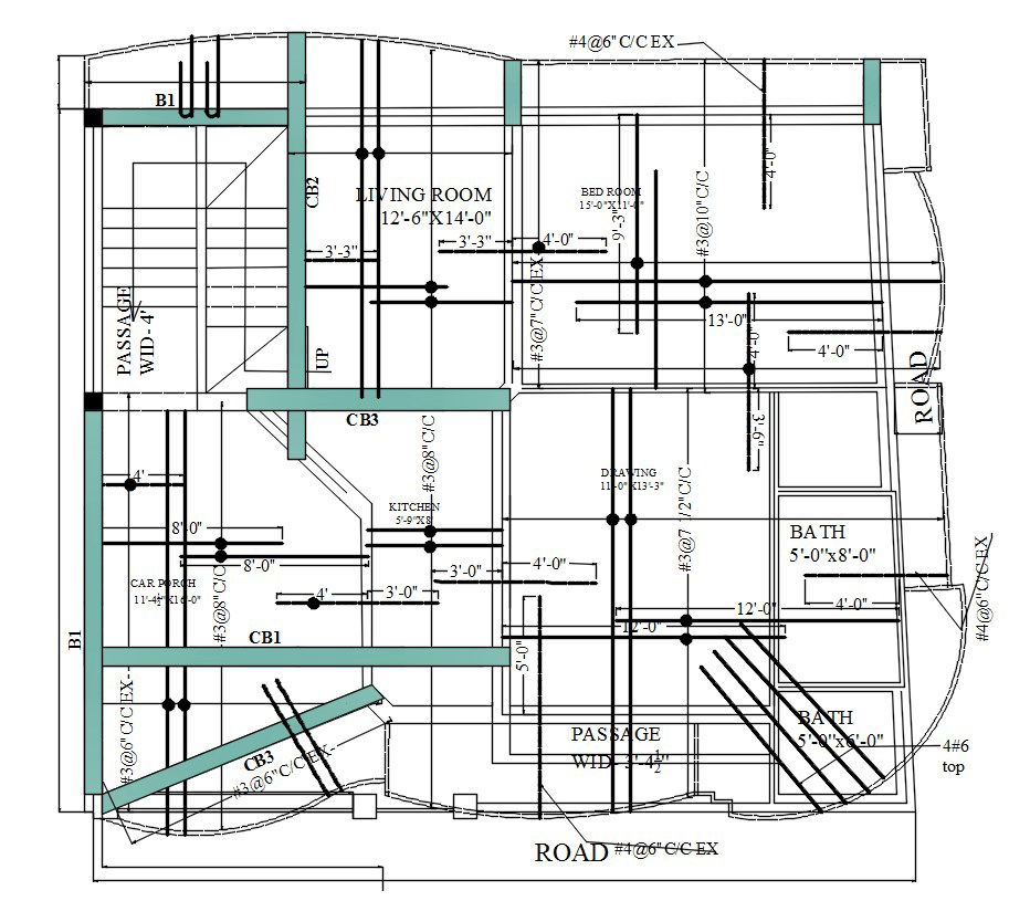 Reinforced Ground Floor Structure Plan in CAD File