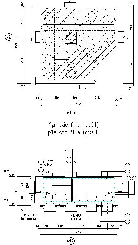 Stub bar and lean concrete section drawing.