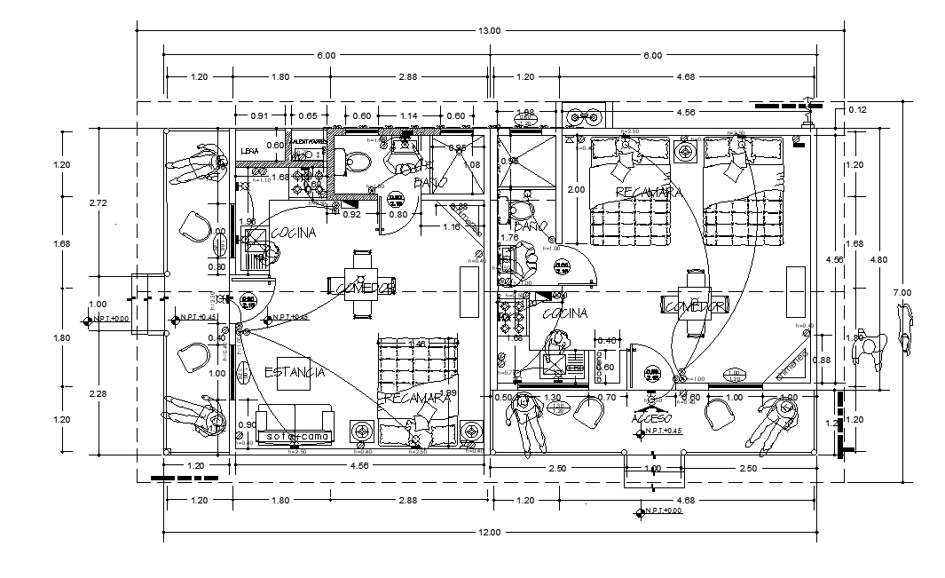 Studio House Plan With Furniture Design Download DWG File