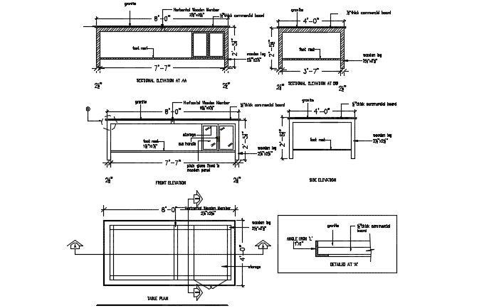Study Table Detail DWG File for CAD Furniture Design