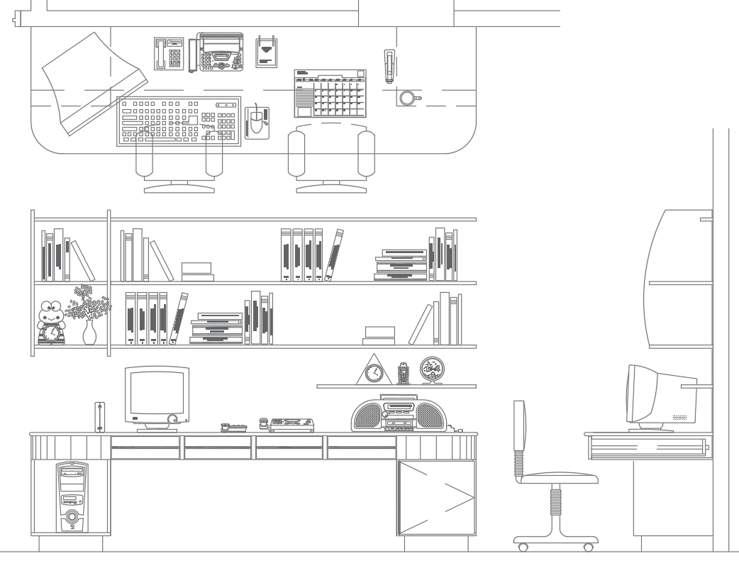 Study Table Design and Wall Interior Detailed Drawing In DWG File