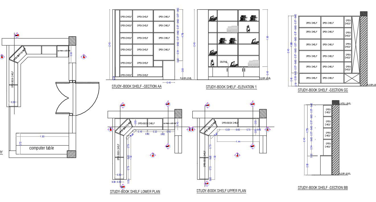 Study book shelf plan and interior view is given in this CAD model