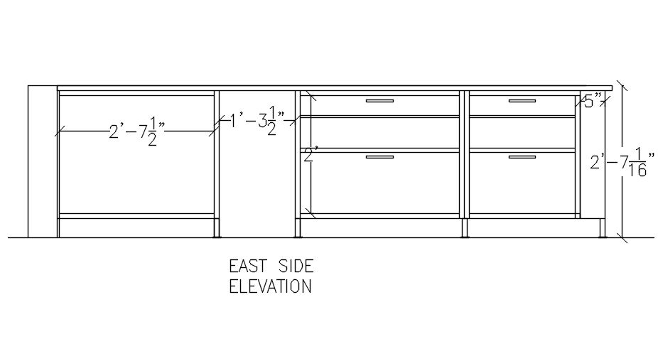 Study table elevation in detail AutoCAD drawing, dwg file, CAD file