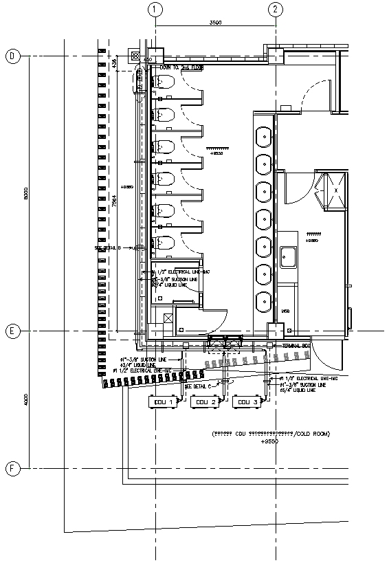 Suction Line and Electrical line Diagram for Public toilet DWG AutoCAD file