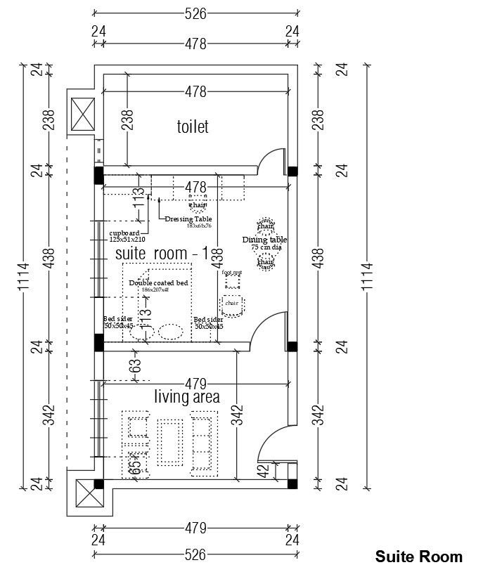 Suite room design in AutoCAD 2D drawing, CAD file, dwg file