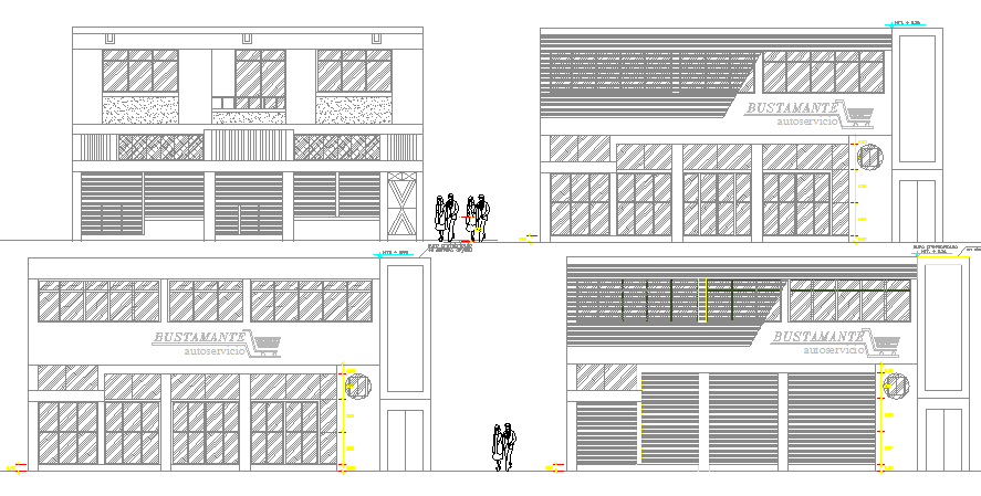Super market elevation and sectional details dwg file