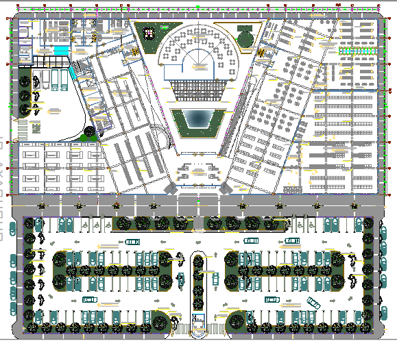 Super market landscaping with structural layout details dwg file