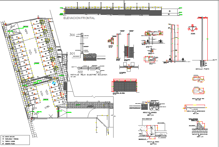 Super market main elevation with constructive details dwg file