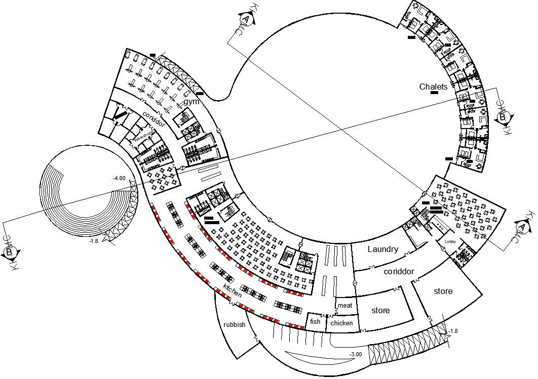 Supermarket building floor plan and section details AutoCAD DWG drawing file is provided.Download the AutoCAD 2D DWG file.