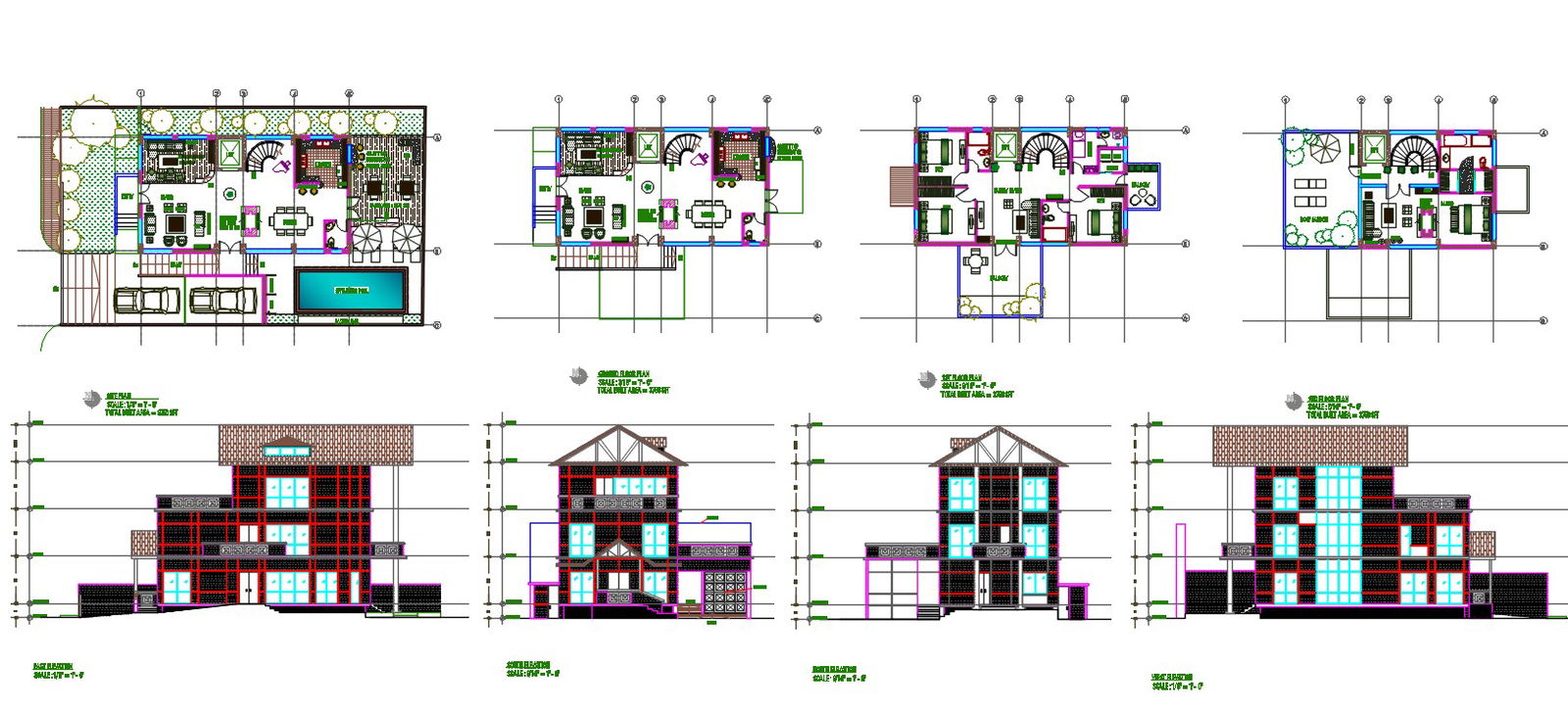 Swimming Pool Bungalow Plan With Elevation Design AutoCAD File