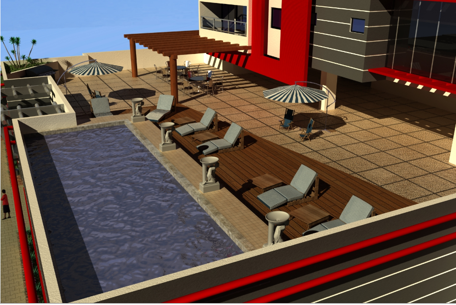 Swimming pool 3d design of corporate building dwg file