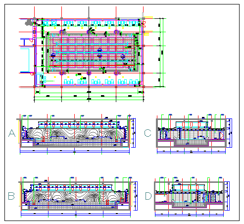 Swimming pool plan and elevation design drawing