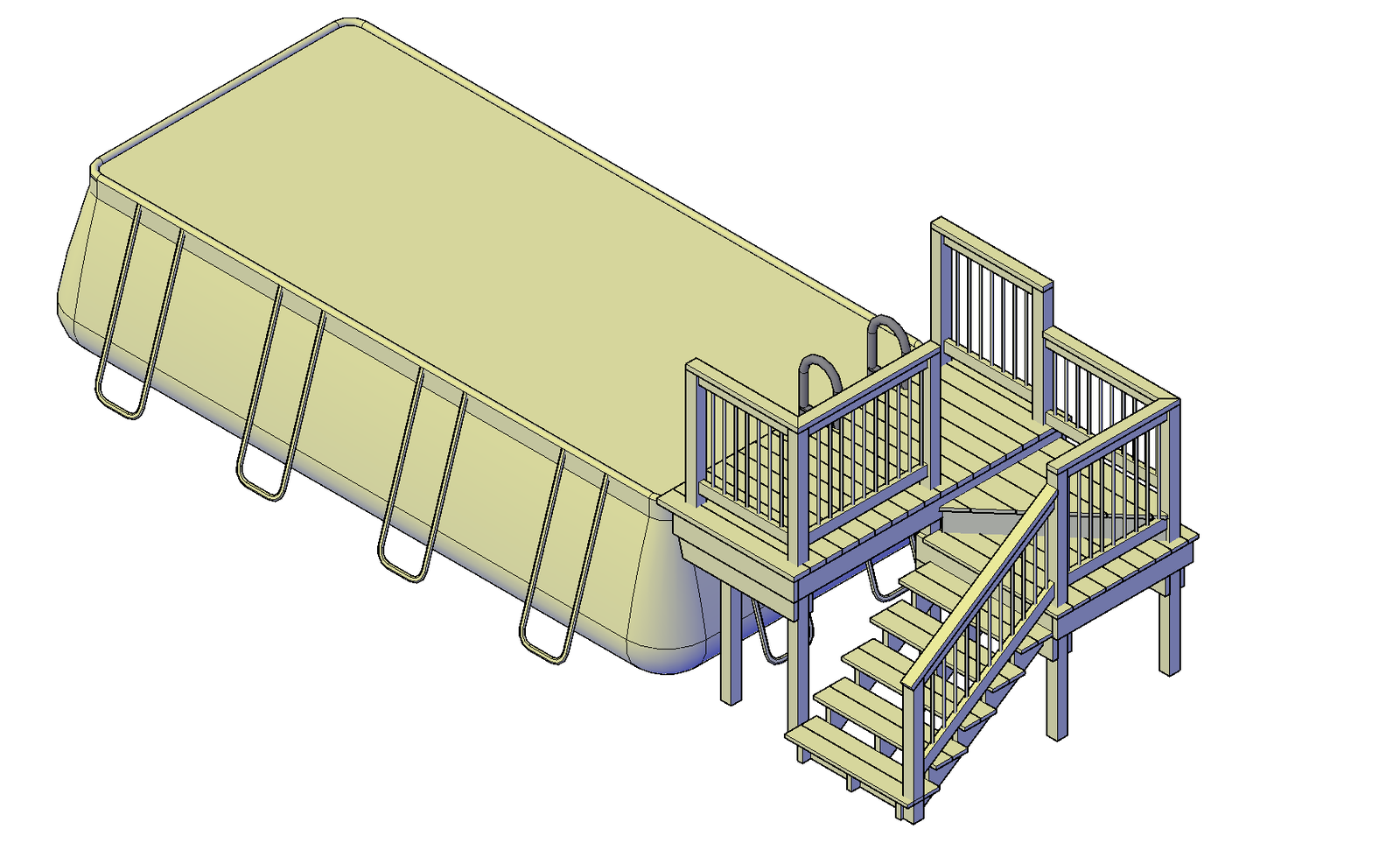 Swimming pool with deck plan detail dwg file.