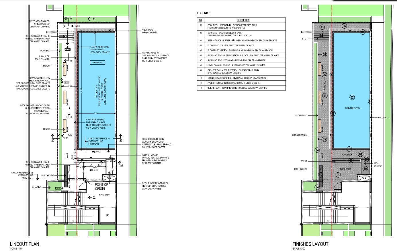 Swimming Pool Architecture CAD Drawing with Deck & Drain