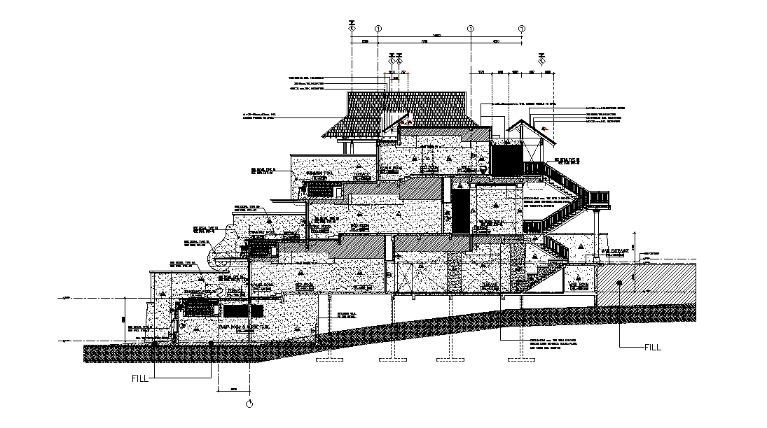 Swimming Pool House Building Section CAD Drawing Download DWG File