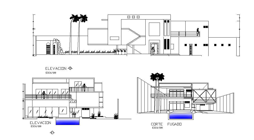 Swimming Pool House Building Sectional Elevation Design Download DWG File