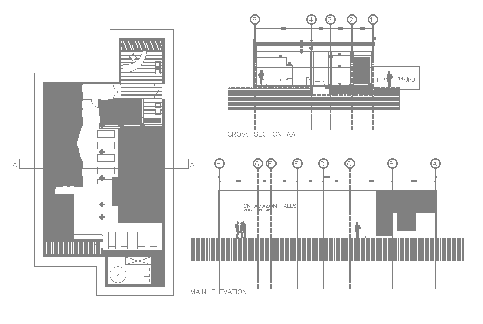 Swimming Pool With Spa Center Plan And Section Elevation Design DWG File