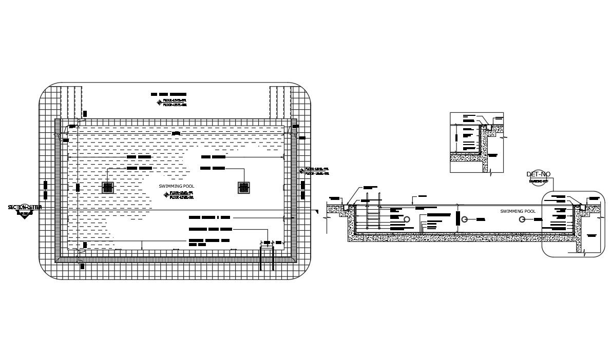 Swimming pool construction details were given in the Autocad 2D DWG drawing file. Download the Autocad DWG drawing file.