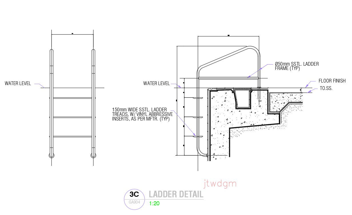 Swimming Pool Ladder 2D AutoCAD Drawing for Pool Design and Layout