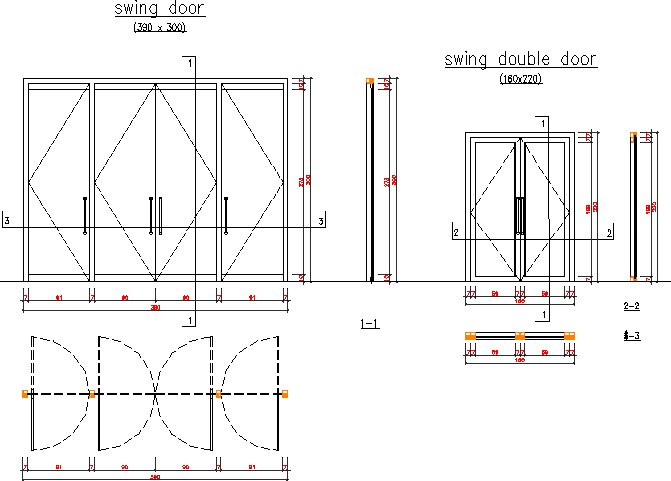 Swing aluminium double door installation details dwg file
