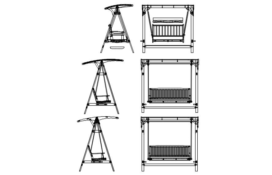 Swing Design Layout with Dimensions and Frame Details in DWG file