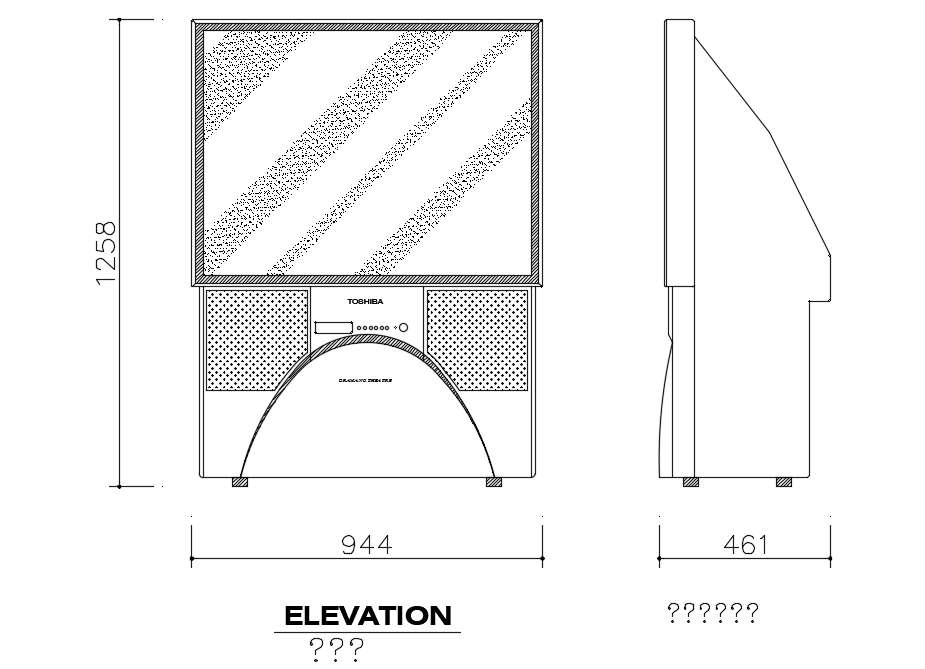 T.V elevation and side view with electric view dwg file