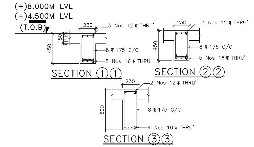 T Beam Reinforcement Plan AutoCAD Drawing DWG File