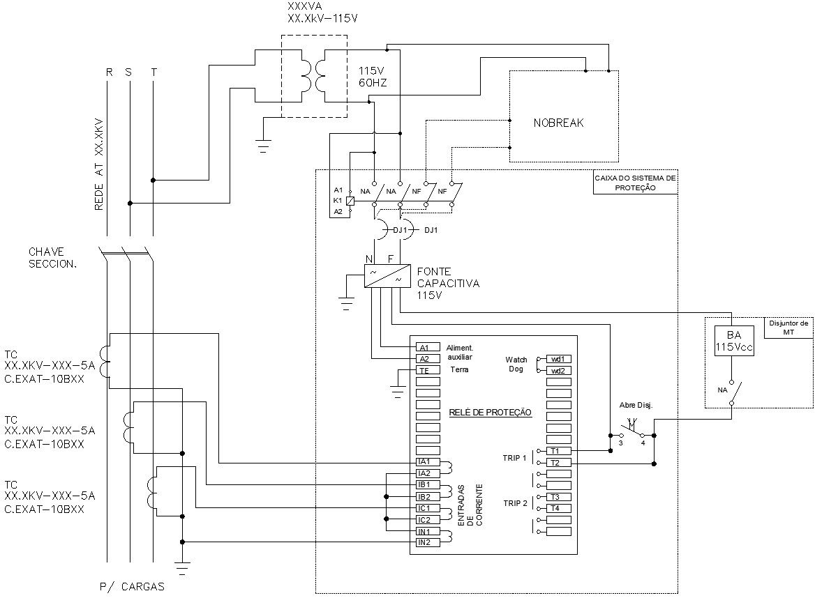 TRIFILE CONNECTION DIAGRAM OF THE SECONDARY PROTECTION SYSTEM.