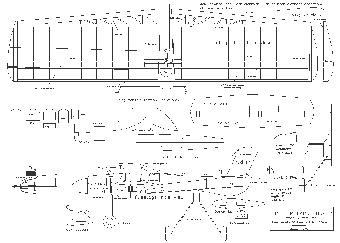 TRIXTER BARNSTORMER airplane plan with micro part detail DXF AutoCAD drawing