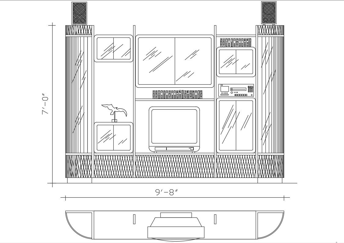 TV Unit Plan And Elevation CAD File Free Download