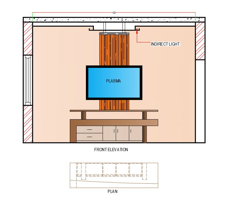 TV Unit Plan and Elevation Design in AutoCAD DWG File