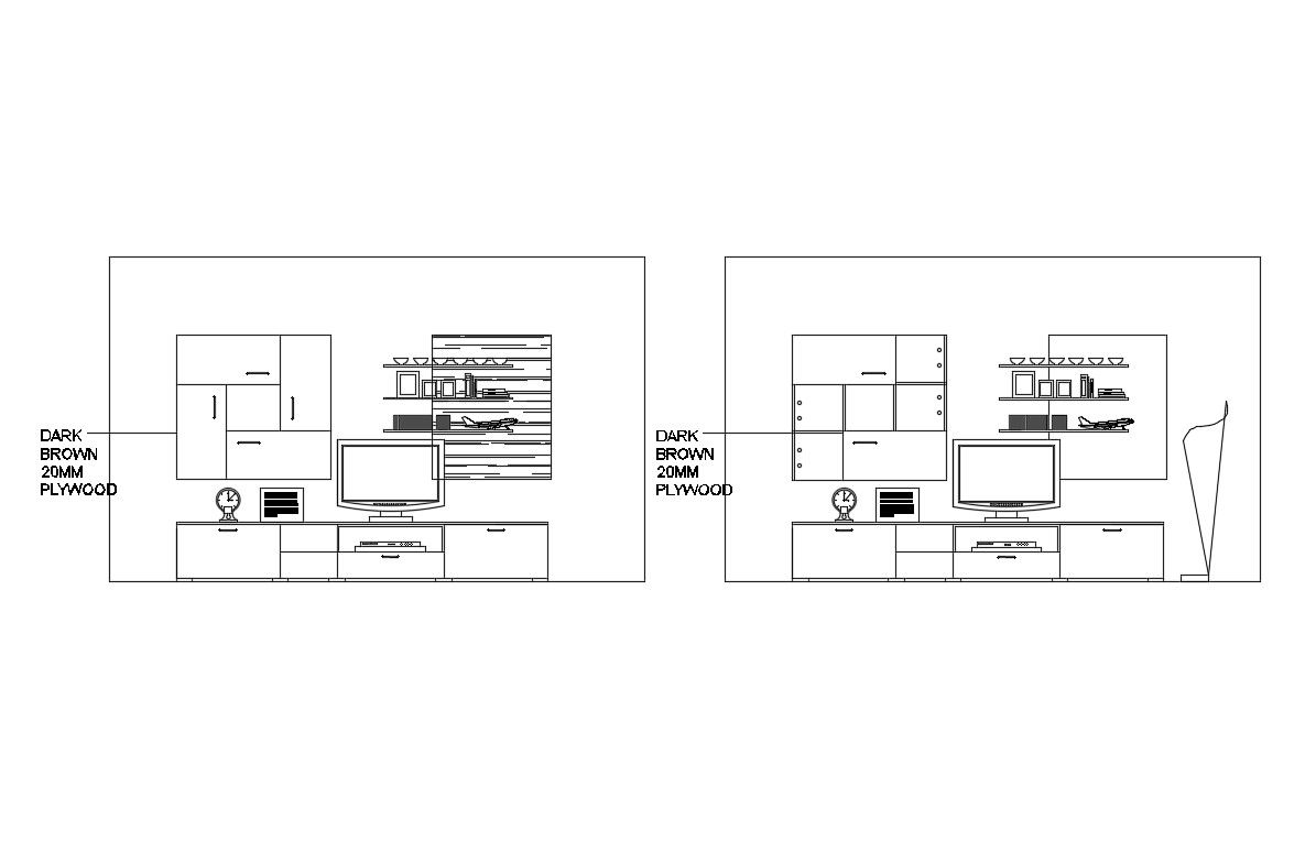 TV cabinet drawing room furniture cad drawing details dwg file