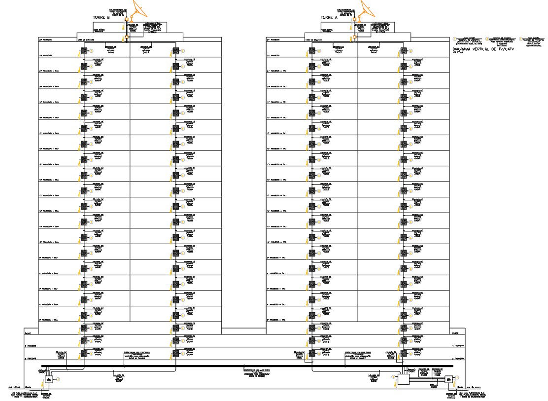 TV CATV Vertical Distribution Diagram for High-Rise Towers