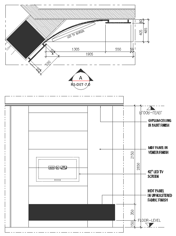 TV Cabinet unit section Detail DWG AutoCAD file