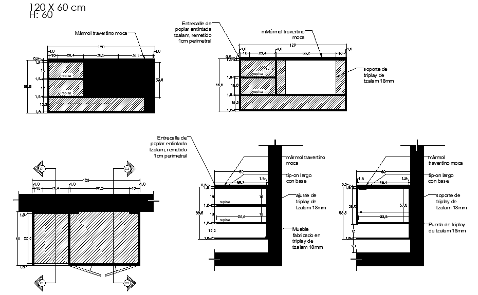 TV Table AutoCAD Plan with Elevation Views DWG format