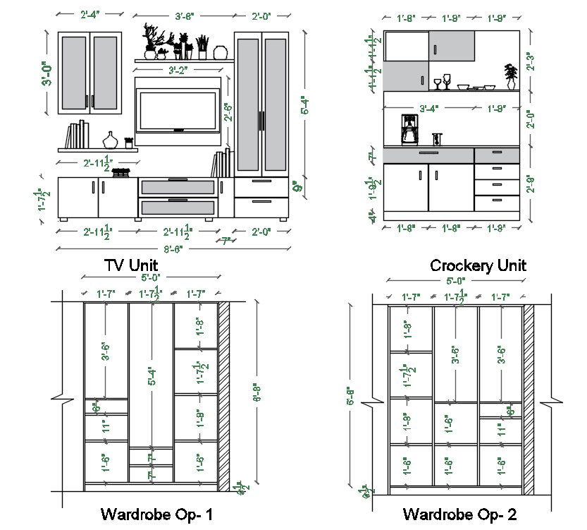 TV Crockery and Wardrobe Unit AutoCAD DWG File Furniture Design