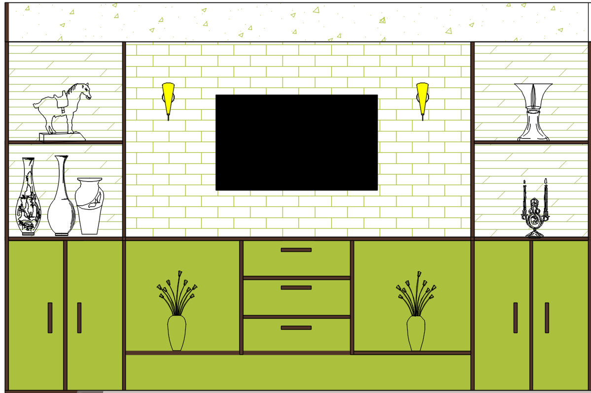 T .V Unit Elevation Design cad drawing is given in this cad file. Download this 2d cad file now.