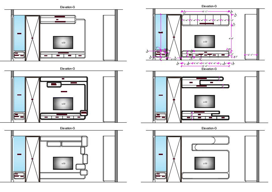 TV Furniture Unit Elevation Design in AutoCAD DWG File